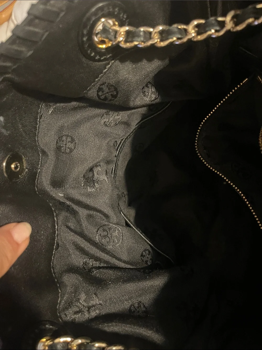 Tory Burch Quilted Black Leather Tote with Chain Handles
